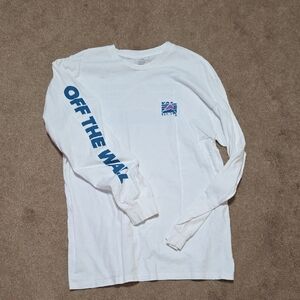 Vans White Long Sleeve Tee with Blue Graphics